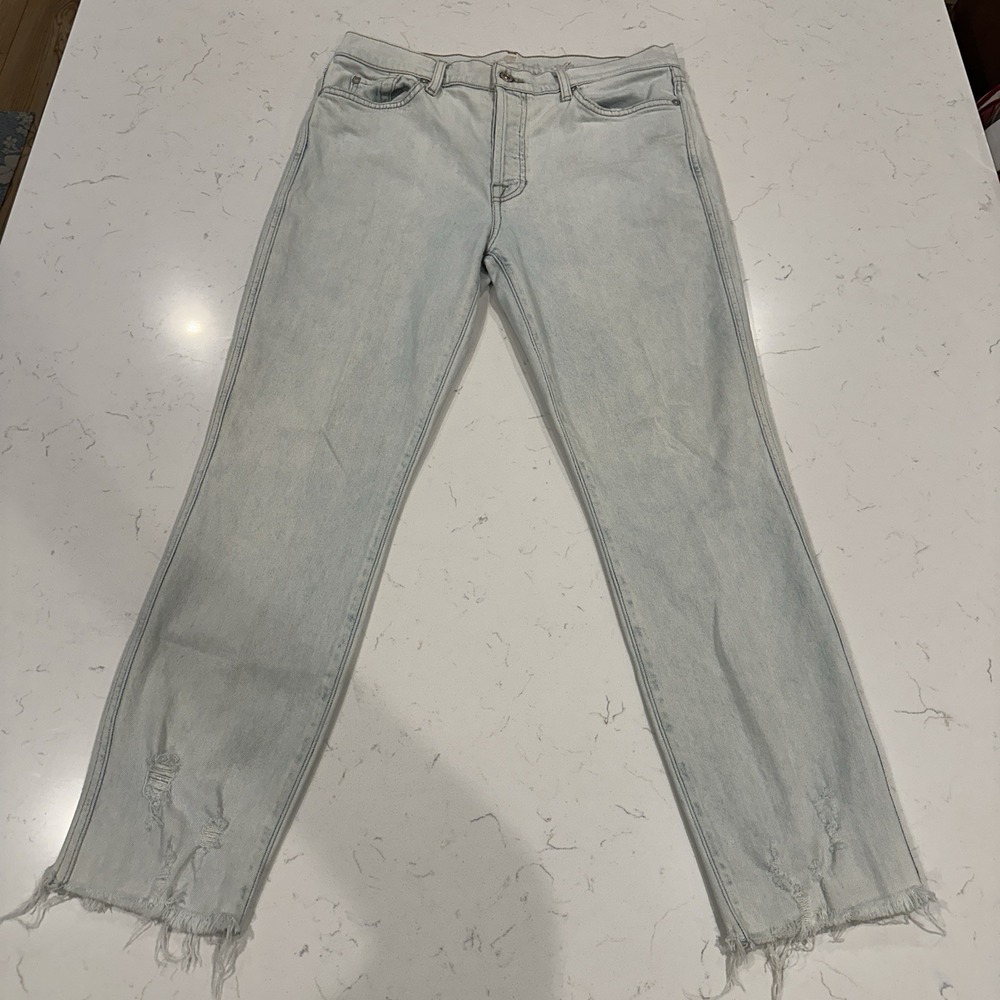 7 For All Mankind Edie Light Wash Distressed Straight Jeans 31 x 28